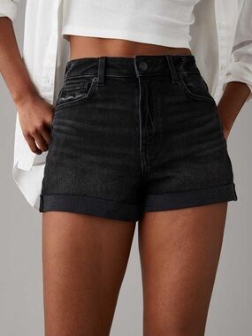 American Eagle Outfitters Black High-Rise Rolled Hem Jean Shorts